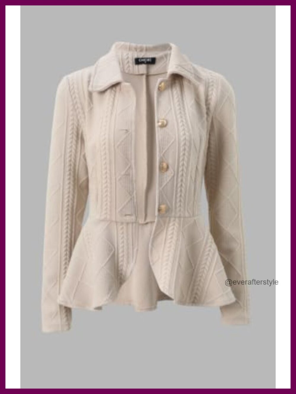 Cable Knit Button Front Ruffle Hem Lightweight Cardigan - Picture 3 of 6